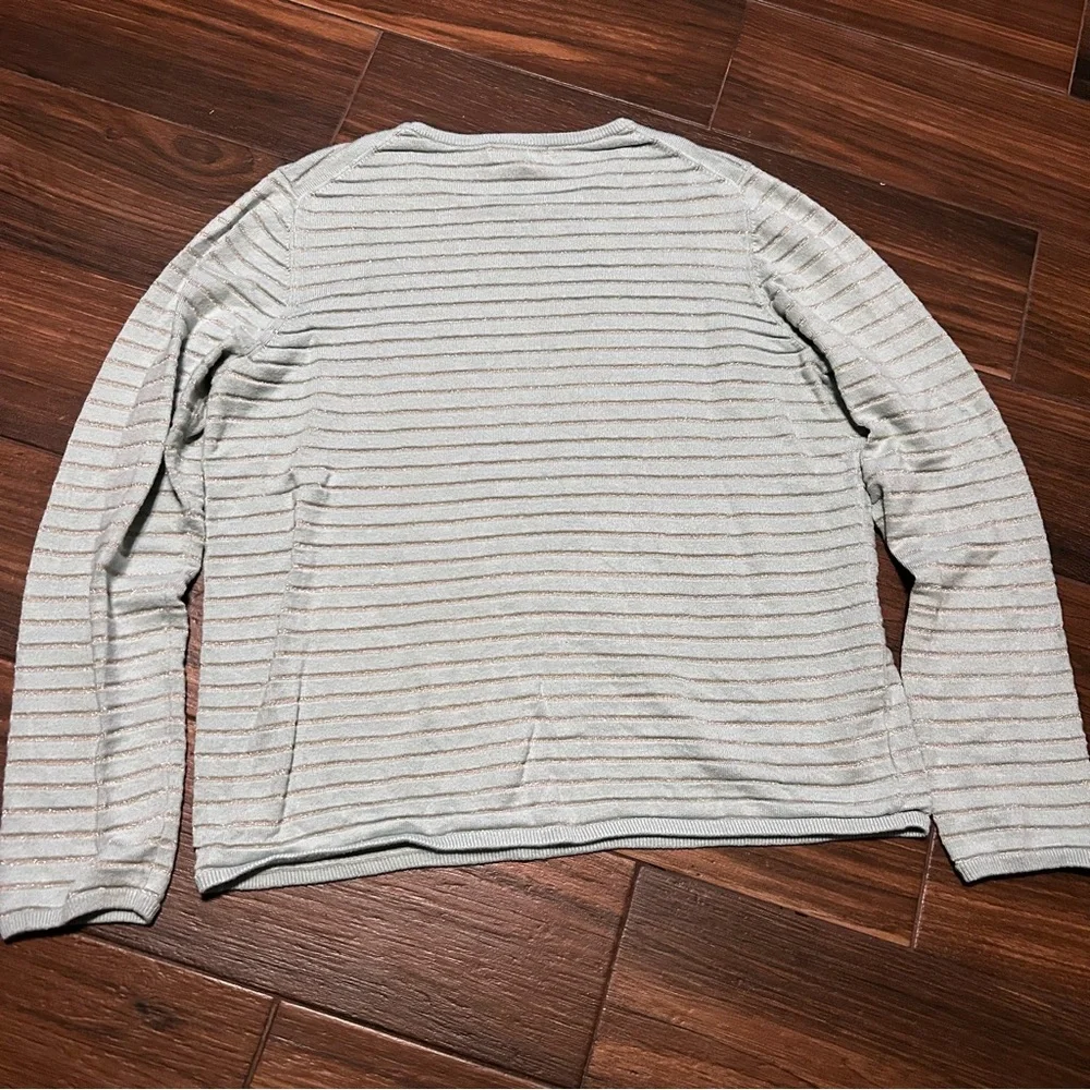 Ann Taylor Crew Neck Sweater XL Teal Silver Shimmer Lightweight‎